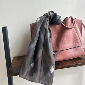 Eileen Fisher 100% Silk Scarf Gray Plaid Made in Japan Long